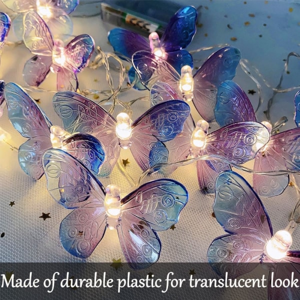 20 LED sommerfugl lyskjede, 9,84 fot/3 meter batteridrevet lilla sommerfugl fe lys for hjem hagefest dekorasjon