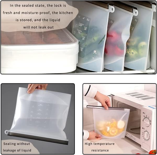 3-pack matpåsar, återanvändbara zer-påsar för frukt, grönsaker, bröd, kött