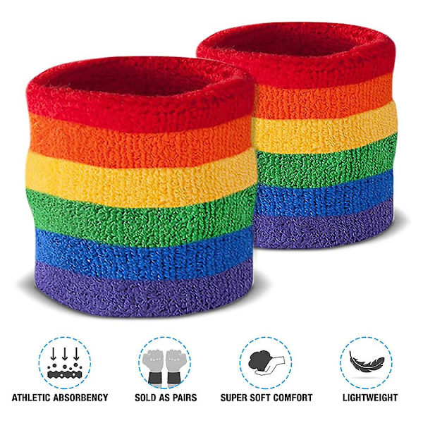 Regnbågsfärgat handledsband set sport svettabsorberande basketboll pannband handledsband polyester bomull