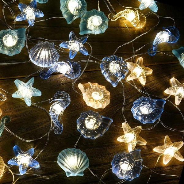 Ocean String Light Sea Shells Seahorse Conch Light Beach String Light LED String Lights Dekorativt för juldekoration