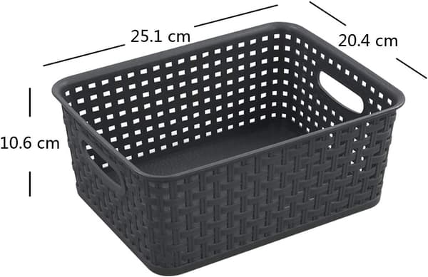 Set med 6 svarta förvaringskorgar i plast