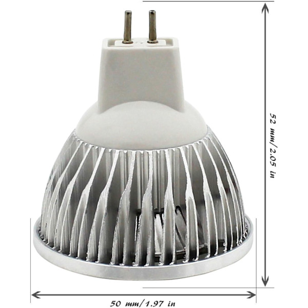 LED-lamppu MR16/GU5.3 COB-lamppu, 3W / 210lm, DC 12V, viileä valkoinen 6000K, vastaa 20W halogeenilamppua, ø48x50, 120° sädekulma - 10 kpl
