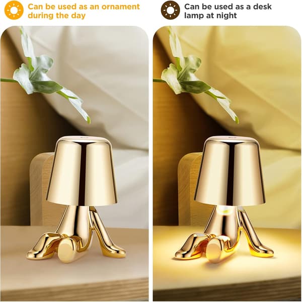 Berøringsstyrt nattbordslampe, Liten Gullmann LED-lampe, USB-lading, Dimbar