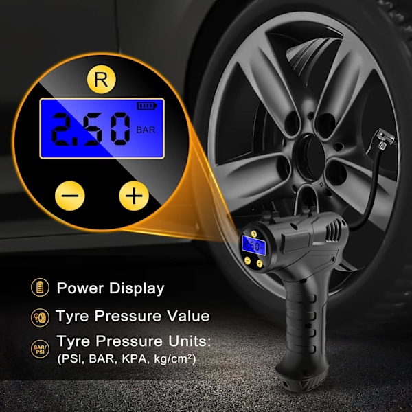 Sladdlös Däckpump Luftkompressor, 12V USB Uppladdningsbart Batteri 150PSI Bärbar Bildäckspump, Elektrisk Digital Däckpump