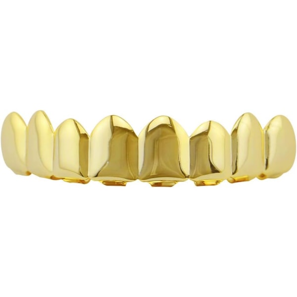 18K Guldpläterad Hip Hop Tänder Grillz Caps 8 Tänder Mun Övre och Nedre Grillz Set för Män och Kvinnor