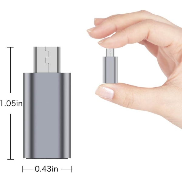 USB C till Micro USB-adapter, (4-pack) Typ C hona till Micro USB hane konvertera kontaktstöd Laddningsdatasynkronisering (grå)
