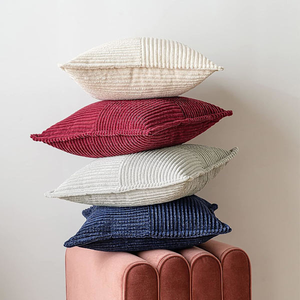 Cordfløyel putetrekk 2-pakning dekorative moderne lappeteppe putetrekk myke putetrekk puter for hjem vårdekor sofa krem 45*45cm