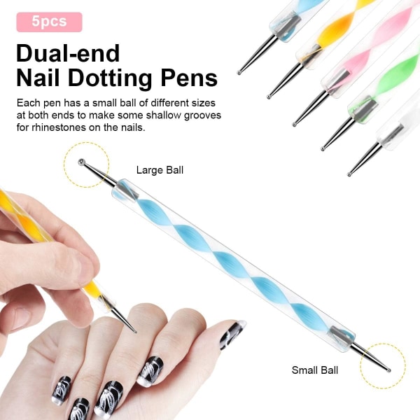 Neglekunstbørstesett, 15 stk Akryl Neglebørste Malepenn og 5 stk Negle Dotting Verktøy, Neglepenn Designer Neglekunst Malesett