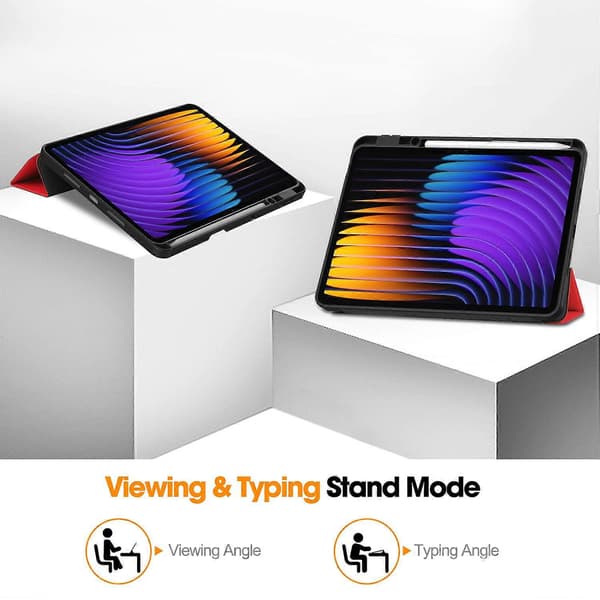 För Xiaomi Pad 7 Pro/Pad 7 Ställfodral Stötdämpande Läder Tabletskydd med Pennhållare - Röd