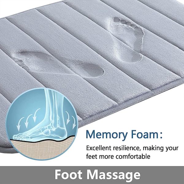 Memory Foam Bløde Bademåtter - Skridsikre Absorberende Badeværelsestæpper Gummibagside Løb