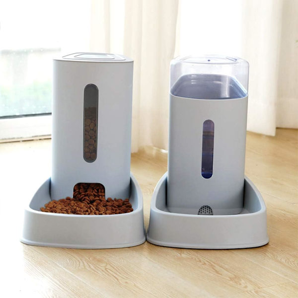 Automatisk fontän Croquettes/Vatten Dispenser-3.8Lx 2 Stycken- Mat för Hund/Katt/Croquettes Matare och Drickare Tillbehör Skål Katt/Hund/Husdjur