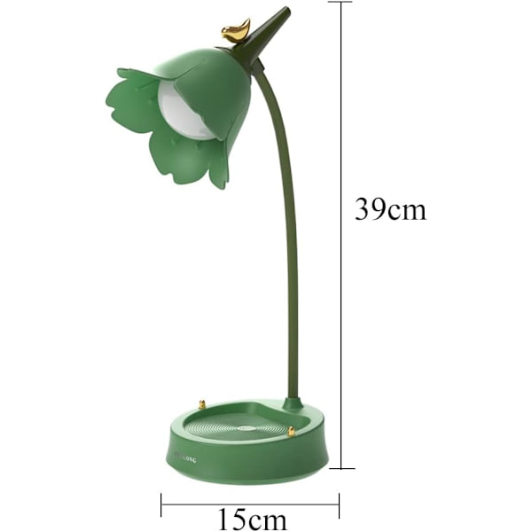 LED Blomster Bordlampe Trådløs Bord 3 Farvetilstande Sød Touch Læselampe USB Genopladelig Øjenbeskyttelse Nattelys (Grøn) Green