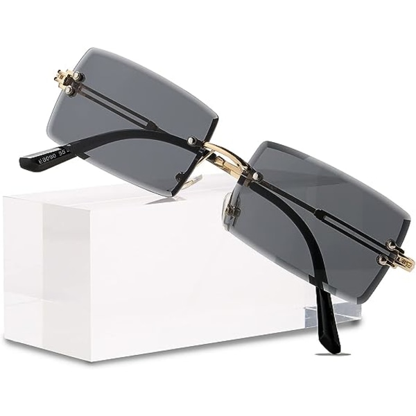 Män och kvinnor båglösa rektangulära solglasögon retro båglösa glasögon gradientlinser (guld ram svarta och gråa linser)