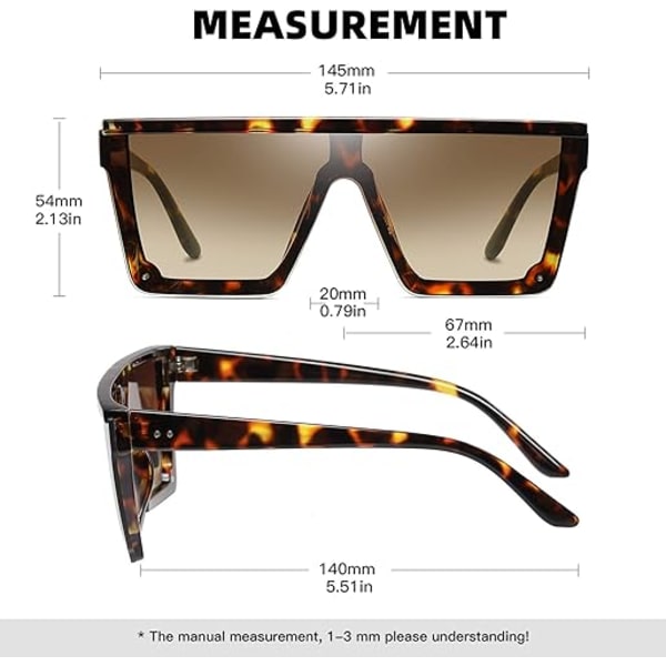 Oversized firkantede solbriller Mote siamesisk linse stil Flat Top Shield Shades unisex brown