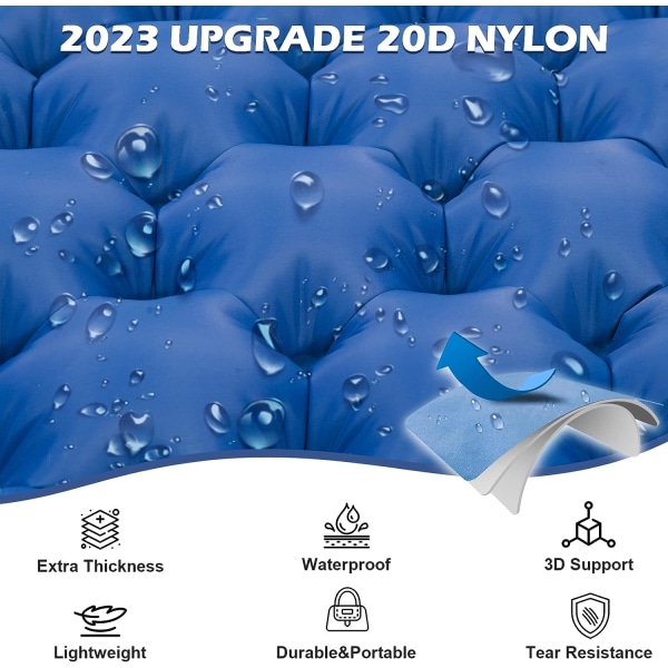 Ultralätt uppblåsbar liggunderlag, vattentät läckagesäker uppblåsande enkelsäng, bärbar luftdyna för packning, camping, resor (blå)