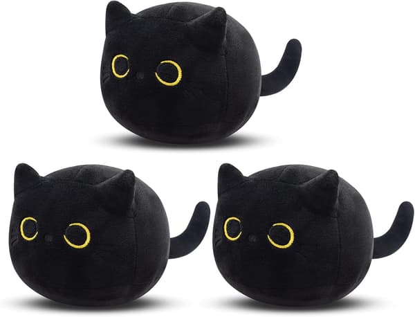 Sorte katteplys, nuttede kattebamser til børn, 3-pak