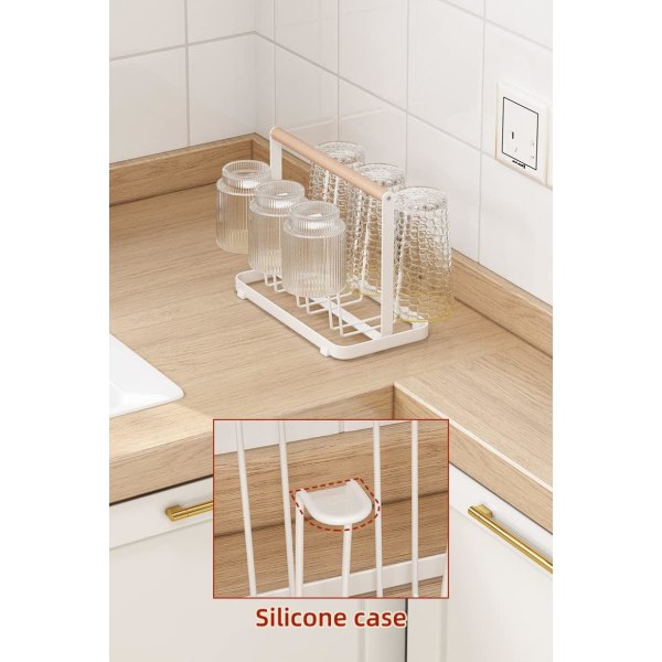 Bärbar organizer, hemköksförvaring Glasmugghållare med trähandtag i metall och case, glasmuggsförvaringshållare (vit)