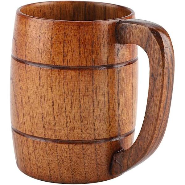 Trämugg i trä Naturlig träölmugg retro stor kapacitet te klassisk
