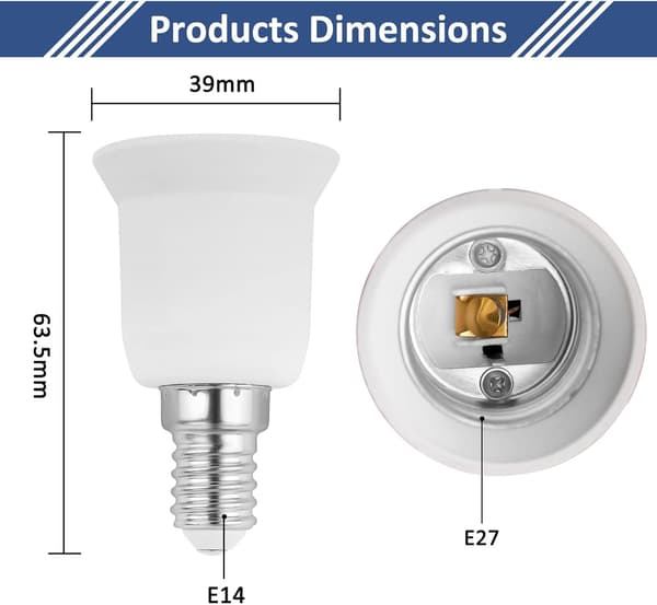 E14 til E27 Lampeholderadapter, E14 til E27 Pæreadapter, Passer til E27 Pærer, LED-pærer, Glødepærer, Halogenpærer, 2 stk. Gris