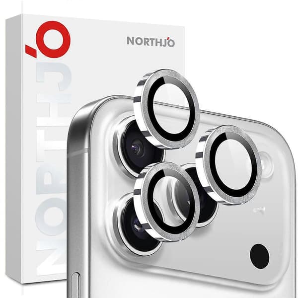 NORTHJO 1 Set för iPhone 17 Pro Max/17 Pro Härdat Glas Kameralinsskydd CD Ådror Metallring Lins