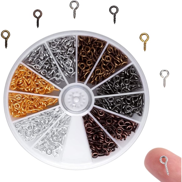 600 kpl Silmäruuvit Miniruuvisilmukat ruuvikoukut korujen valmistukseen tee-se-itse helmiä, 6 väriä, 8mm*4mm