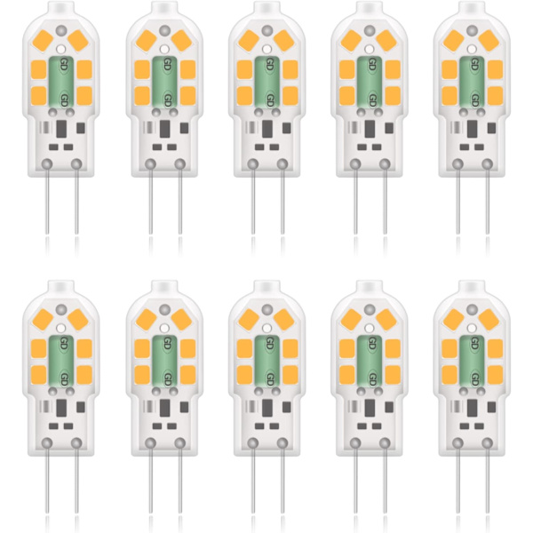 G4 2W LED-pære, 20W ækvivalent halogenpærer, varm hvid 3000K, 200Lm, 12x SMD, 12V AC/DC - Pakke med 10 [Energiklasse A+]
