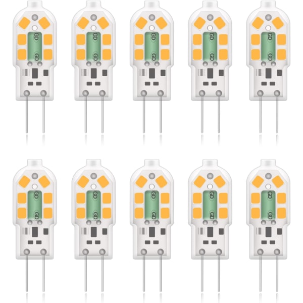 G4 2W LED-pære, 20W ekvivalent halogenpærer, varm hvit 3000K, 200Lm, 12x SMD, 12V AC/DC - Pakke med 10 [Energiklasse A+]