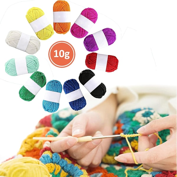 12x 10g Akryl Garn Strikkeuld Hæklegarn, Ideel til Begyndere, Børnehobby, Små Projekter