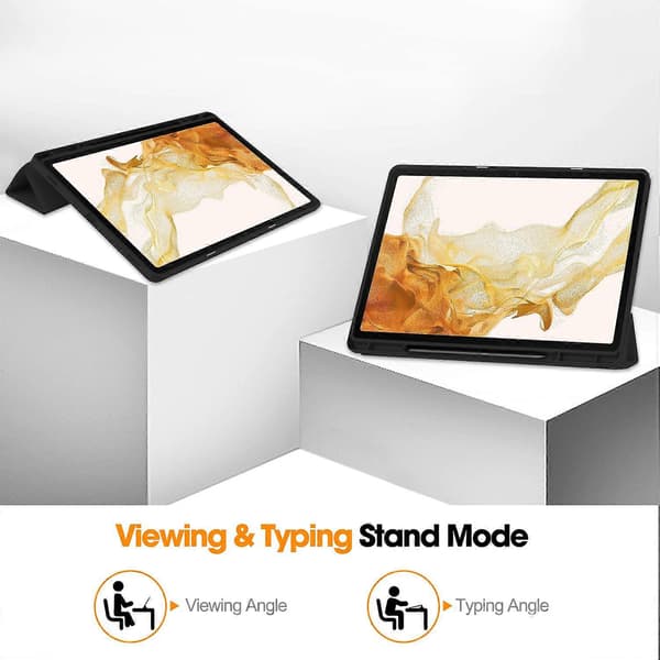 Stativfodral för Samsung Galaxy Tab S10+ Stötdämpande Läder Tabletskydd med Pennhållare - Svart