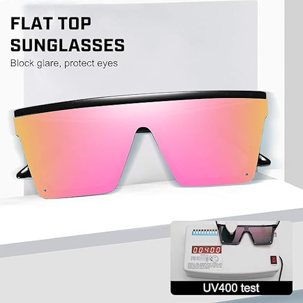 Oversized firkantede solbriller Mote siamesisk linse stil Flat Top Shield Shades unisex Pink