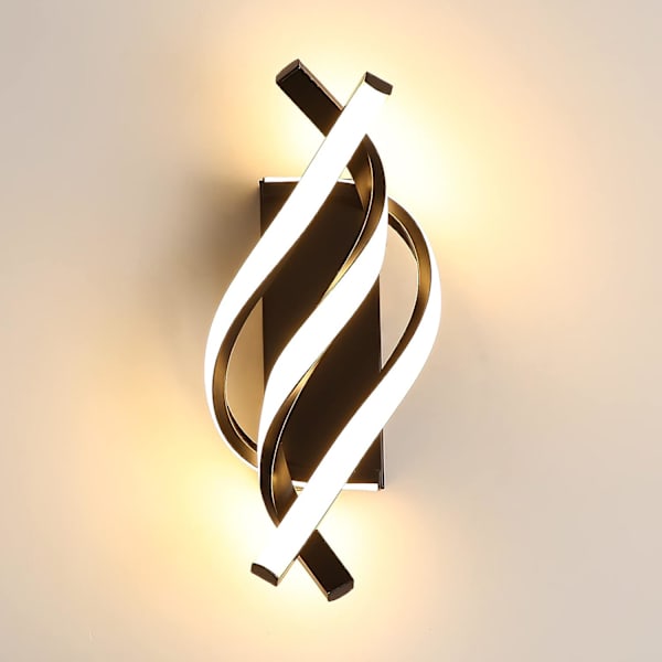 Vägglampetter, Spiral Modern LED Vägglampa Belysning, 26W Varm Ljus, Inomhus Akryl Vägglampa, för Sovrum Badrum Vardagsrum Hall (Svart)