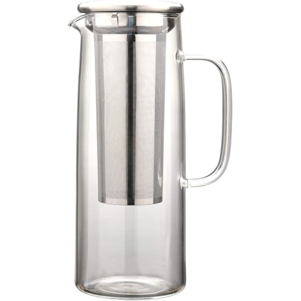 Glaskanna med rostfritt stålfilter, 1200ML Kallt Bryggkaffe Maker med nätfilter