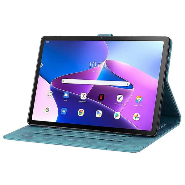 För Lenovo Tab M10 Plus (3:e generationen) Kortfack Läder Tabletfodral Imprimerat Blomma Katt Ställ Skydd
