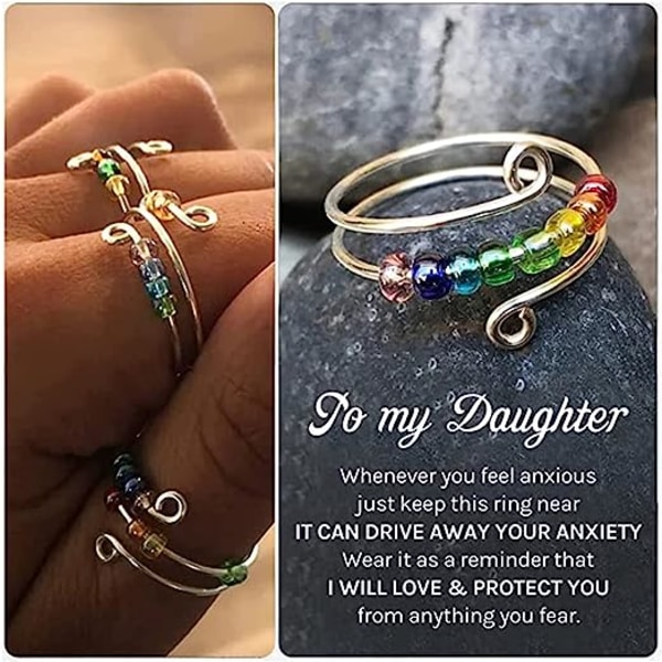 Kør din angst væk Regnbueperler Fidget Ring, Perler Spinner Ring, Justerbar Åbning
