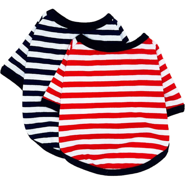 2-pakning hundetrøye kjæledyrklær bomullsstripete klær, pustende myke skjorter for små mellomstore store hunder Black*1 & Red*1 Large