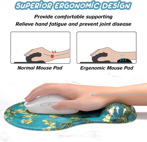 Ergonomisk musematte med håndleddsstøtte, gelmusematter med sklisikker PU-base, musematte i minneskum, søt musematte for bærbar PC, blå Blue