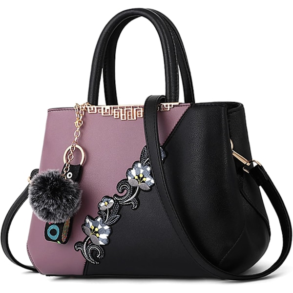 Dametasker Blomstermønster Crossbody Tasker Pom Pom Dekoration Håndtasker Tote Tasker til Kvinder Damer Skuldertaske PU Læder negro