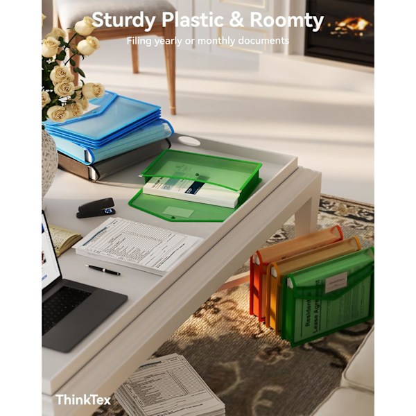A4 Plastmappe, 5 stk Dokumentmappe Gjennomsiktige konvolutter med trykknapplukking, Ingen skillevegger, Stor kapasitet, Assorterte farger