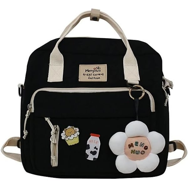Kawaii-reppu kukka-riipuksella, söpö esteettinen reppu naisille, kawaii-laukku kawaii-neulalla ja tarvikkeilla, kannettava tietokoneen kirjakassi