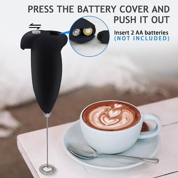 Kaffemjölkskummare Handhållen, batteridriven elektrisk kaffeblandare för dryck med rostfritt stålställ, kaffeskummaskin