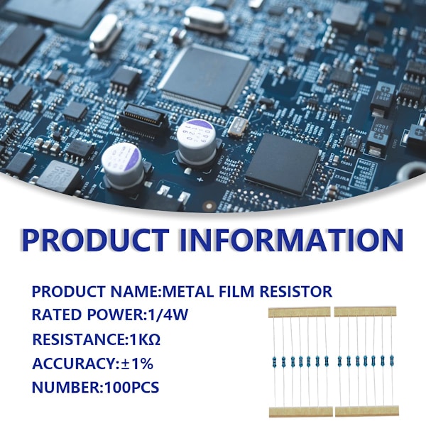 100 1/4W 1% Tolerance 1K Ohm Metal Film Modstande DIY Projekter og Eksperimenter