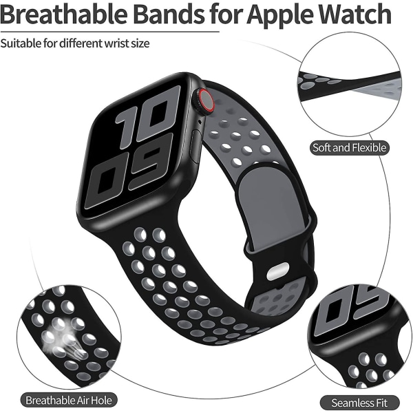 Sportband kompatibel med Apple Watch76543SE silikonarmband, andningsbart och mjukt silikon sportarmband/