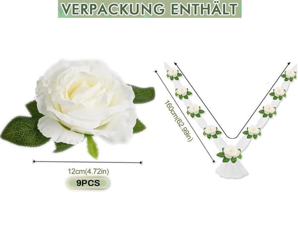 Hvitt Bryllupsbil Dekorationssett, Bryllupskrans, Bildekorasjon, Blomsterbildekorasjon