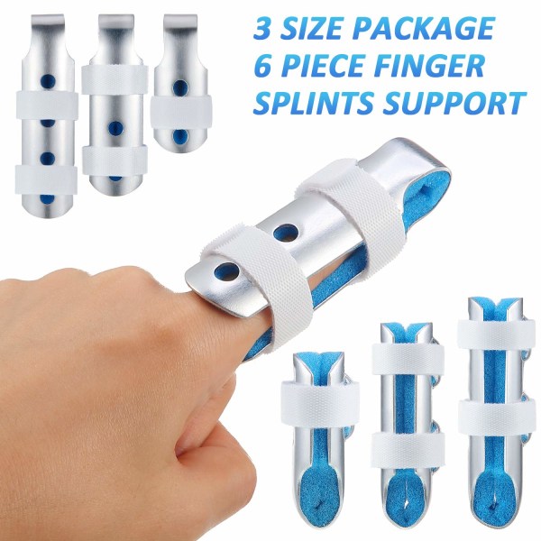 6 delar Fingerskenor Metall Fingerstöd Fingerstabilisator för vuxna och barn Fingerknogeledsfixering, 3 storlekar (blå)