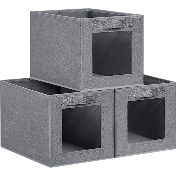 3-delars set med hopfällbara förvaringskorgar i tyg - 23*23*34 cm - med transparent fönster, för klädförvaring, låda, mörkgrå