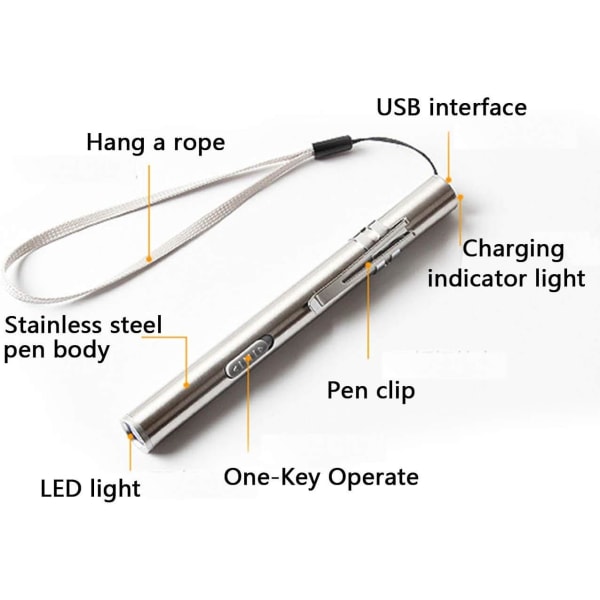 3-pack sjuksköterskepenna Light Medical Pen Light USB Uppladdningsbar LED-ficklampa i rostfritt stål för läkare Studenter Läkare