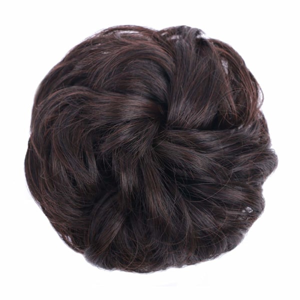 1PCS Messy Hair Bun Hair Scrunchies Extension Curly Wavy Messy Synthetic Chignon for women Updo Hairpiece Darkest Brown & Dark Auburn Mixed