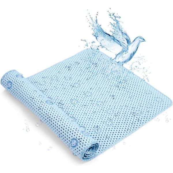 Badmatta Halkfri duschmatta, tvättbar badkarsmatta BPA-fri baby med sugkoppar och avloppshål, 91 x 43 cm Blå