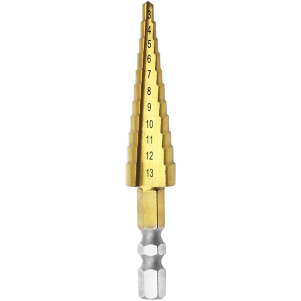 Mengshen Step Drill Bit 3-13mm, High Speed Steel Titanium Coated Step Drill Bit Cutter Hex Shank Power Tool HSS Professional Pagoda Drill Bit