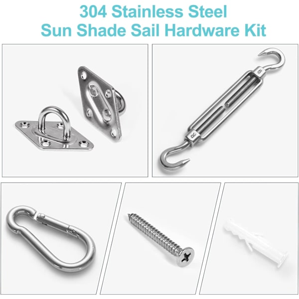 M6 Skygge Seils Feste Kit, Rustfritt Stål Sol Seils Feste Kit for Trekant og Firkant, Rektangel, Sol Seils Feste Tilbehør